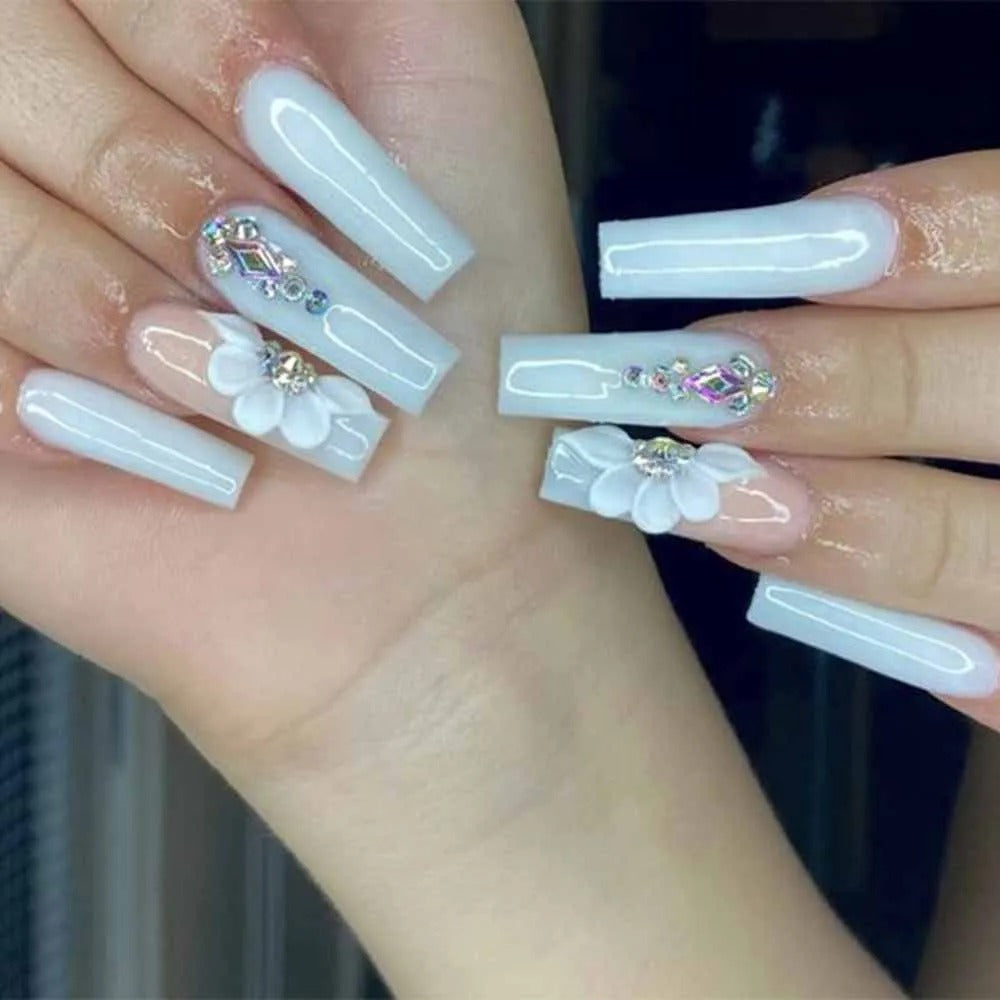 40 Cute Acrylic Nails To Wear This Spring : 3D Flower Translucent Nail Art  I Take You | Wedding Readings | Wedding Ideas | Wedding Dresses | Wedding  Theme